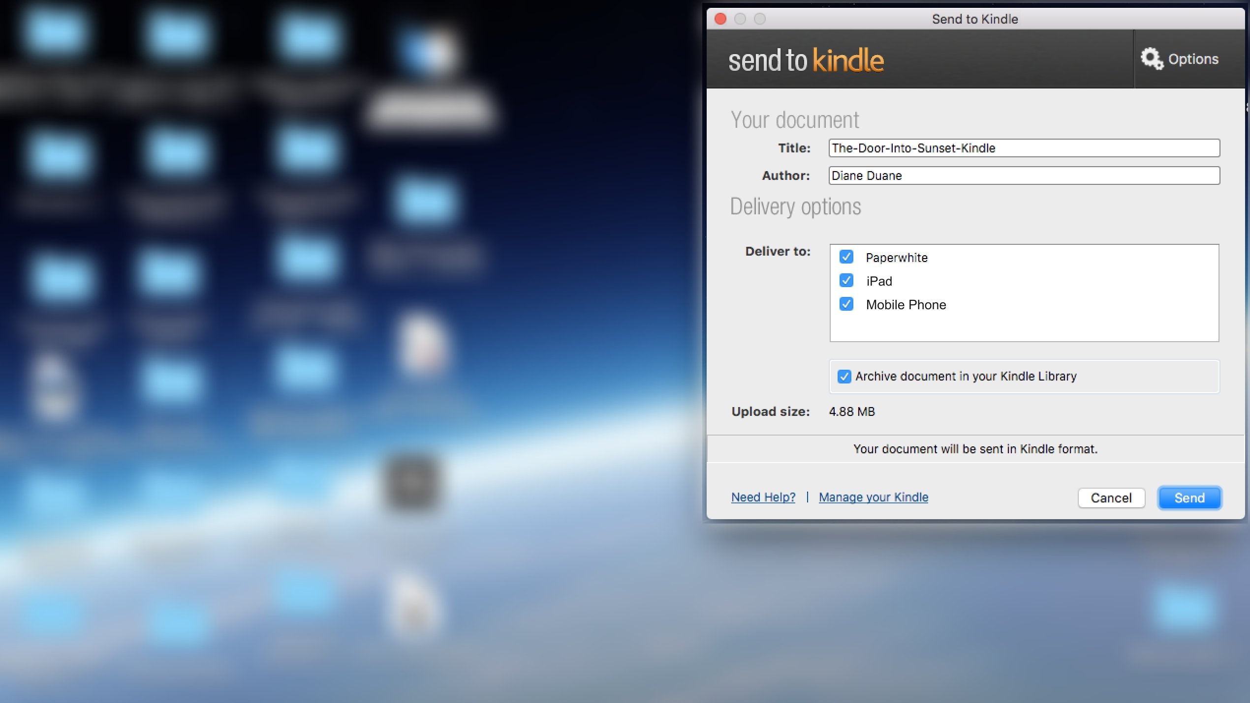 can i deliver a kindle book from my ipad to my kindle for mac?